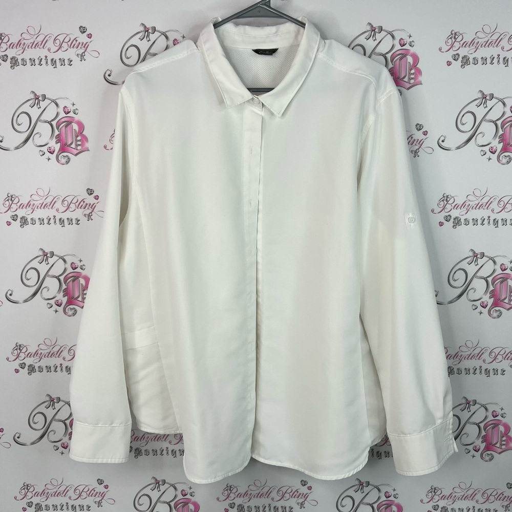 Eddie Bauer button up collared White Dress Shirt